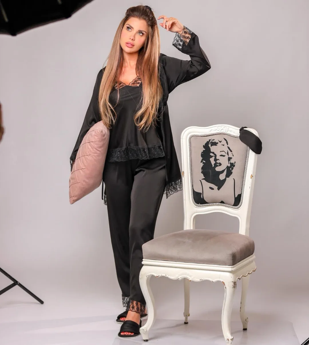 Turquoise two-piece winter pajamas - اسود0-S